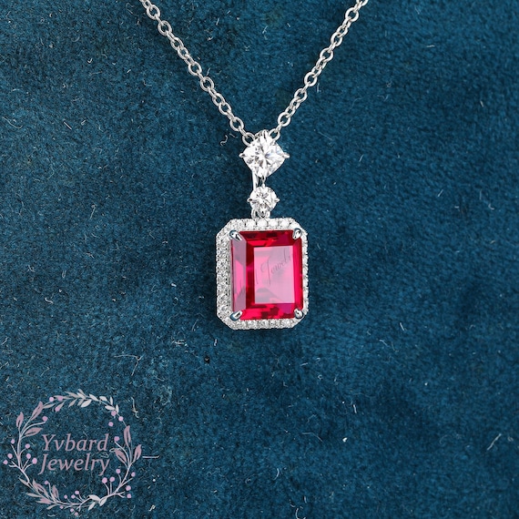 Collana In Argento Sterling Con Pietra Nascita Luglio Rubino &ndash; Cristallo Zircondia