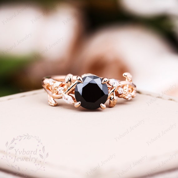 Vintage Coffin Black Onyx Ring Set Diamond Wedding Ring Unique Black Onyx  Engagement Ring Women Rose Gold Diamond Matching Band Promise Ring - Etsy