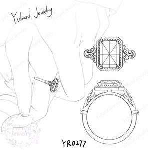 Vintage 8*11mm Emerald Cut Lab Created Blue Sapphire Ring for Women Solid Yellow Gold Engagement Ring Art Deco Bridal Ring Anniversary Gift image 2