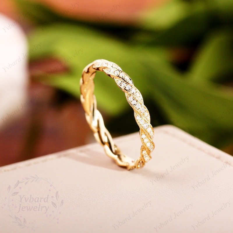 Moissanite Full Eternity Wedding Band Solid 14K Yellow Gold Anniversary ...