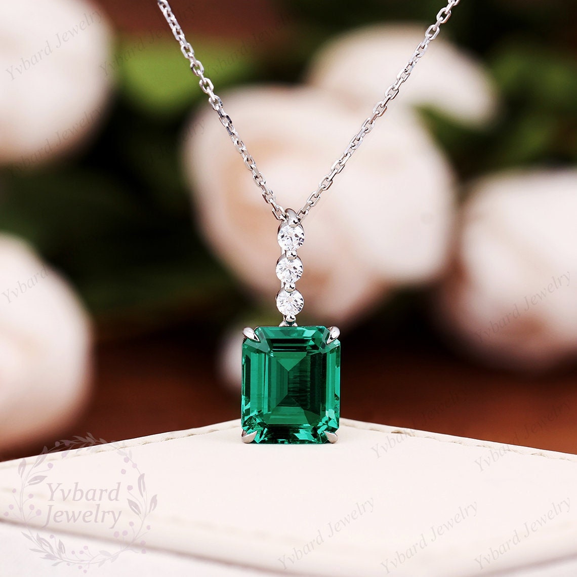 14K White Gold 6mm Bezel Set Solitaire Emerald Necklace – LTB JEWELRY
