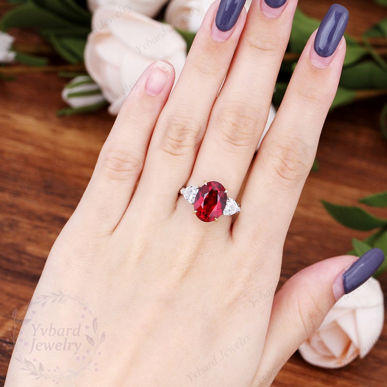 912mm Lab Created Ruby Engagement Ring Solid Gold Ruby Ring Etsy