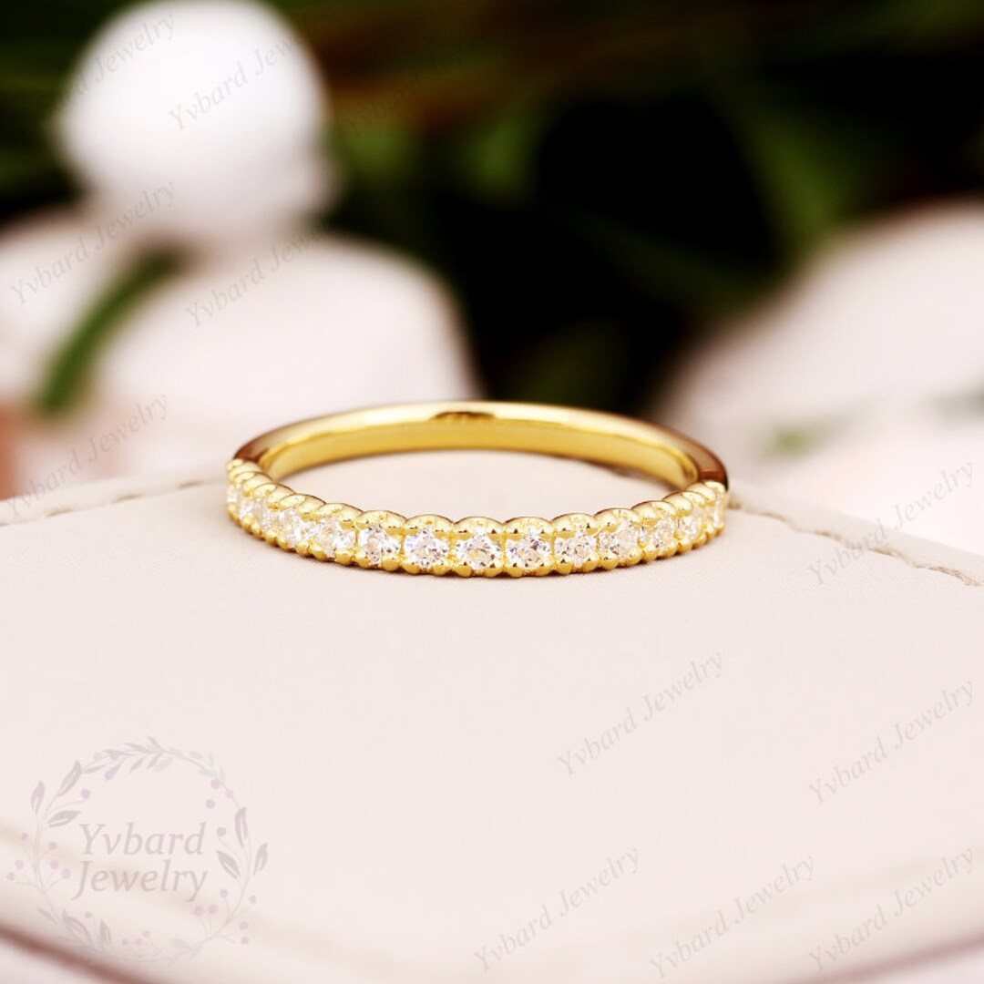 Moissanite Band, Half Eternity Ring 14k Solid Yellow Gold Wedding Ring ...