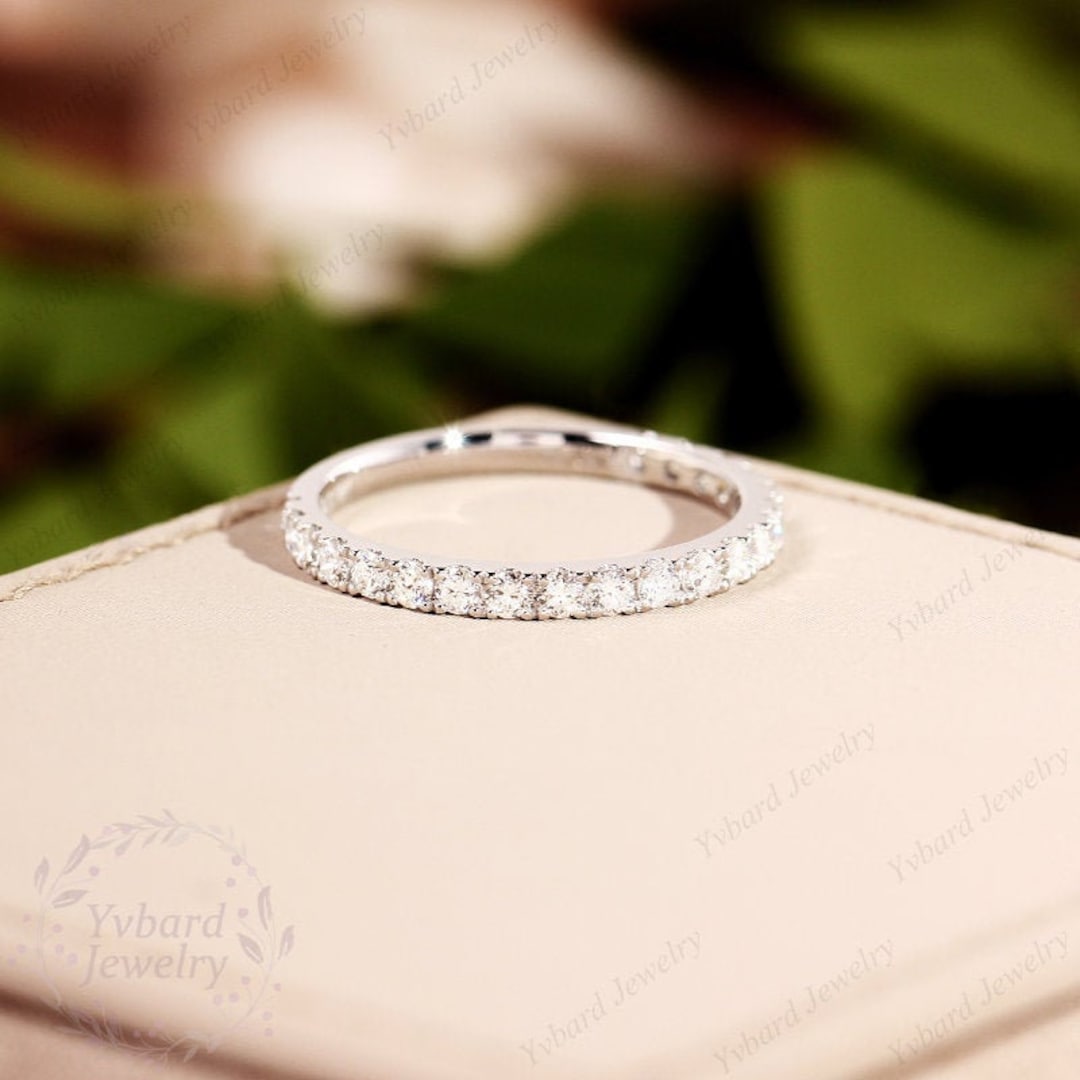 Moissanite Band, Half Eternity Wedding Band, 14k White Gold Ring, Women ...