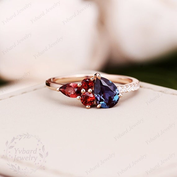 Multi Golor Gemstone Engagement Ring pear 5x7mm Alexandrite Ring