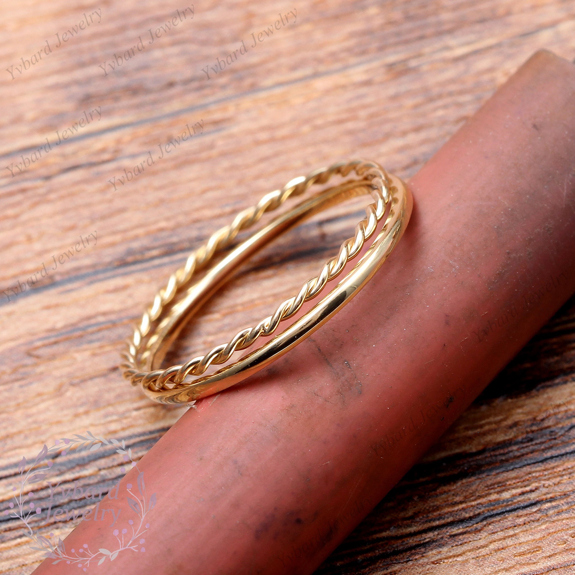Super Thin Gold Ring Set of 2 Gold Rings for Women Twist Etsy