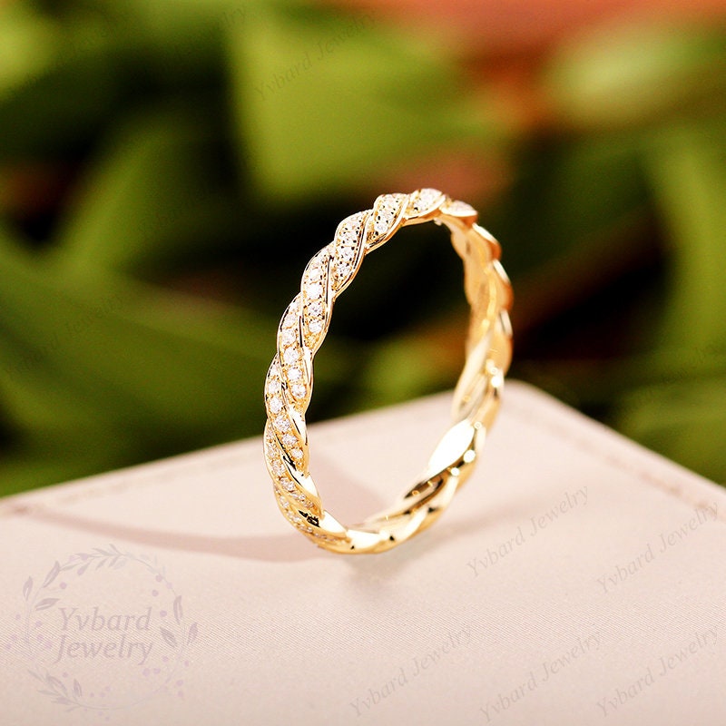 Moissanite Full Eternity Wedding Band Solid 14K Yellow Gold Anniversary ...