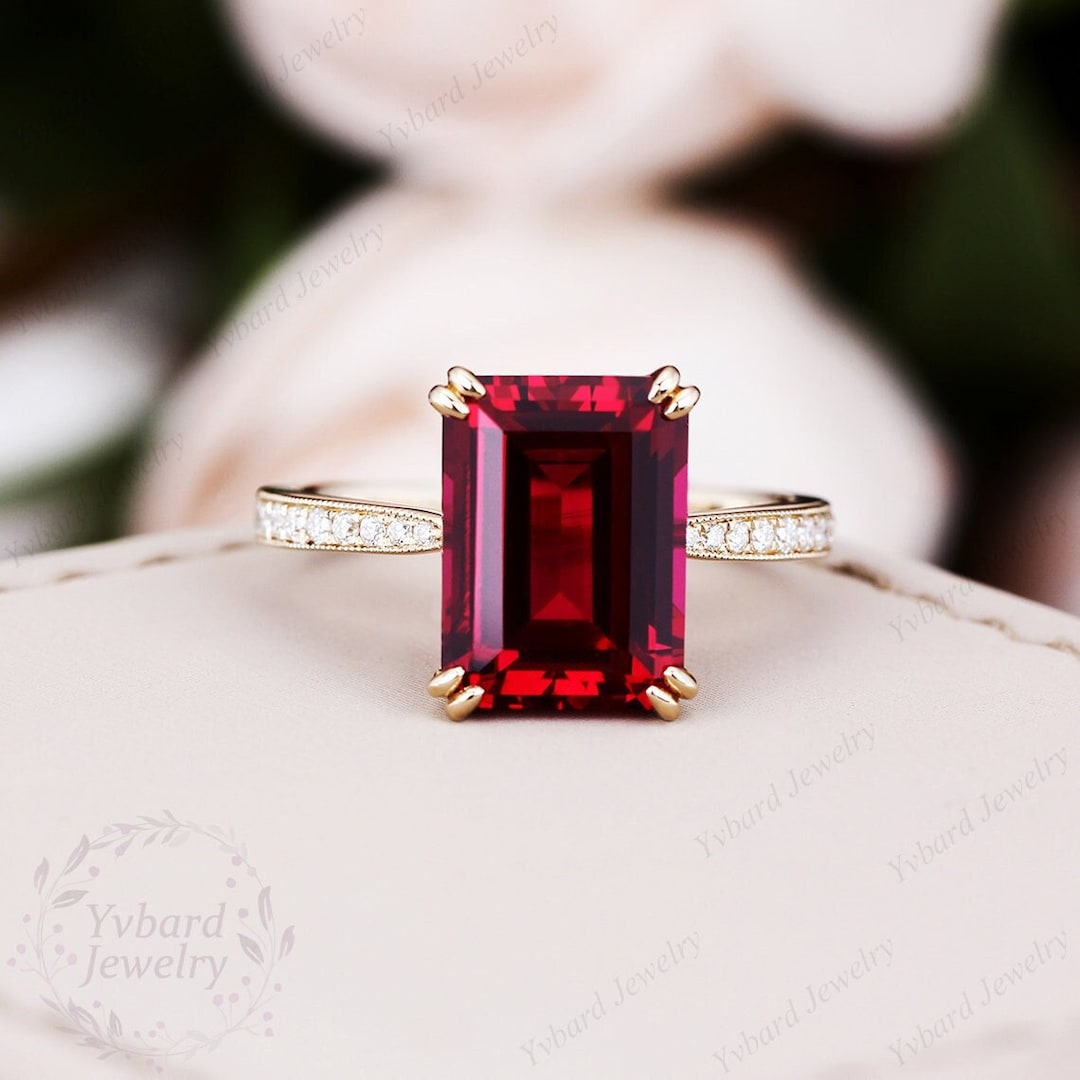 Antique 2.10CT Emerald Cut Lab Created Ruby Engagement Ring 14K Yellow Gold  Over | eBay