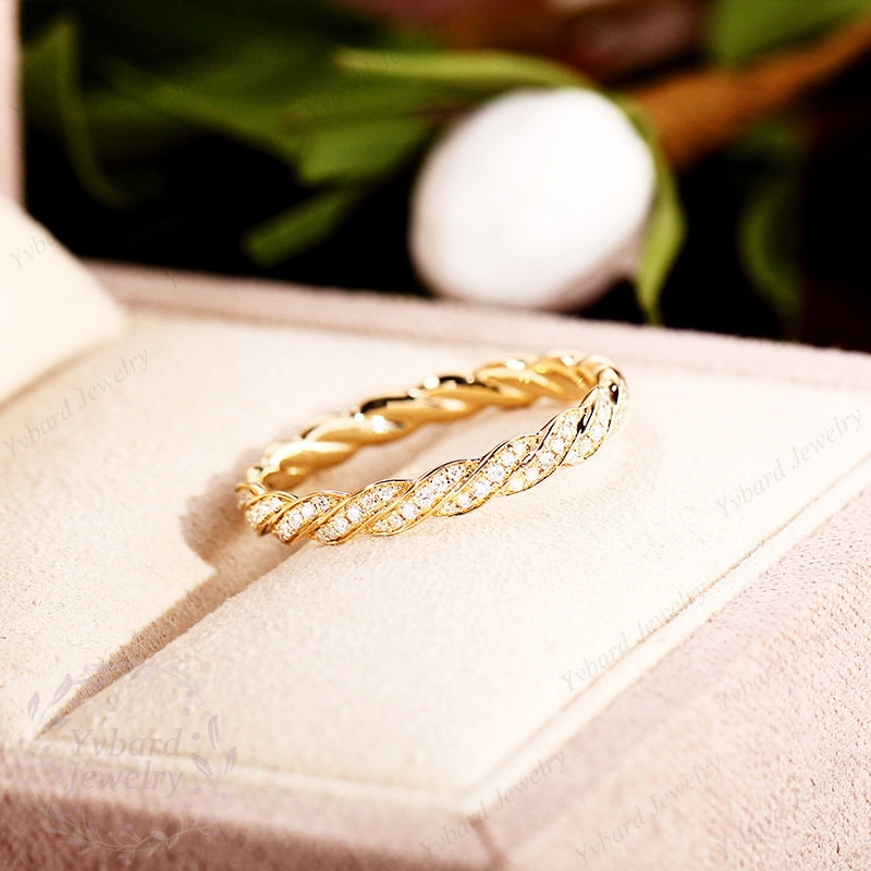 Moissanite Full Eternity Wedding Band Solid 14K Yellow Gold Anniversary ...