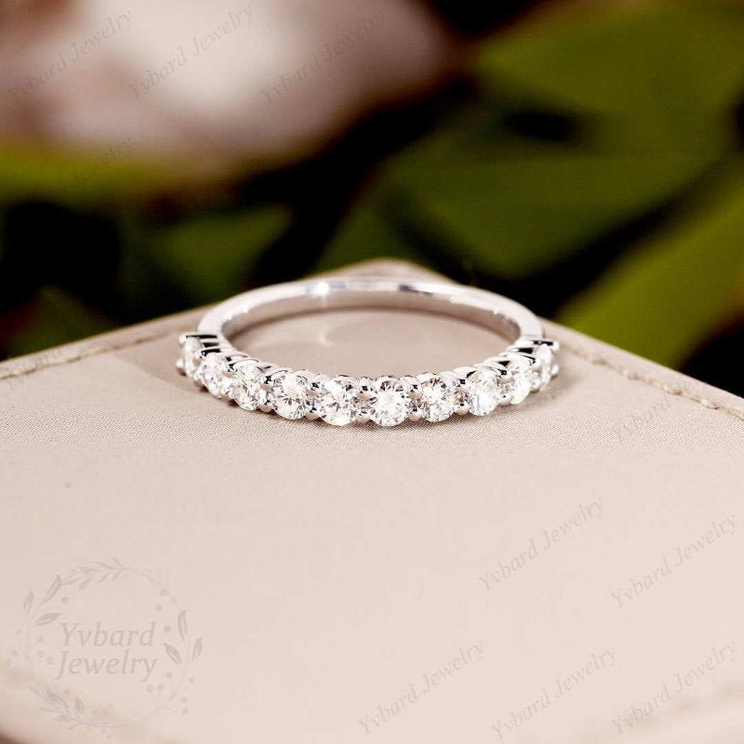 Moissanite Wedding Band, 14k White Gold Bridal Ring, Half Eternity ...