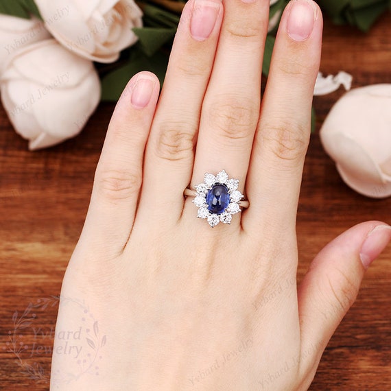 Late Victorian Cabochon Sapphire and Diamond Ring by Reiman and Sons