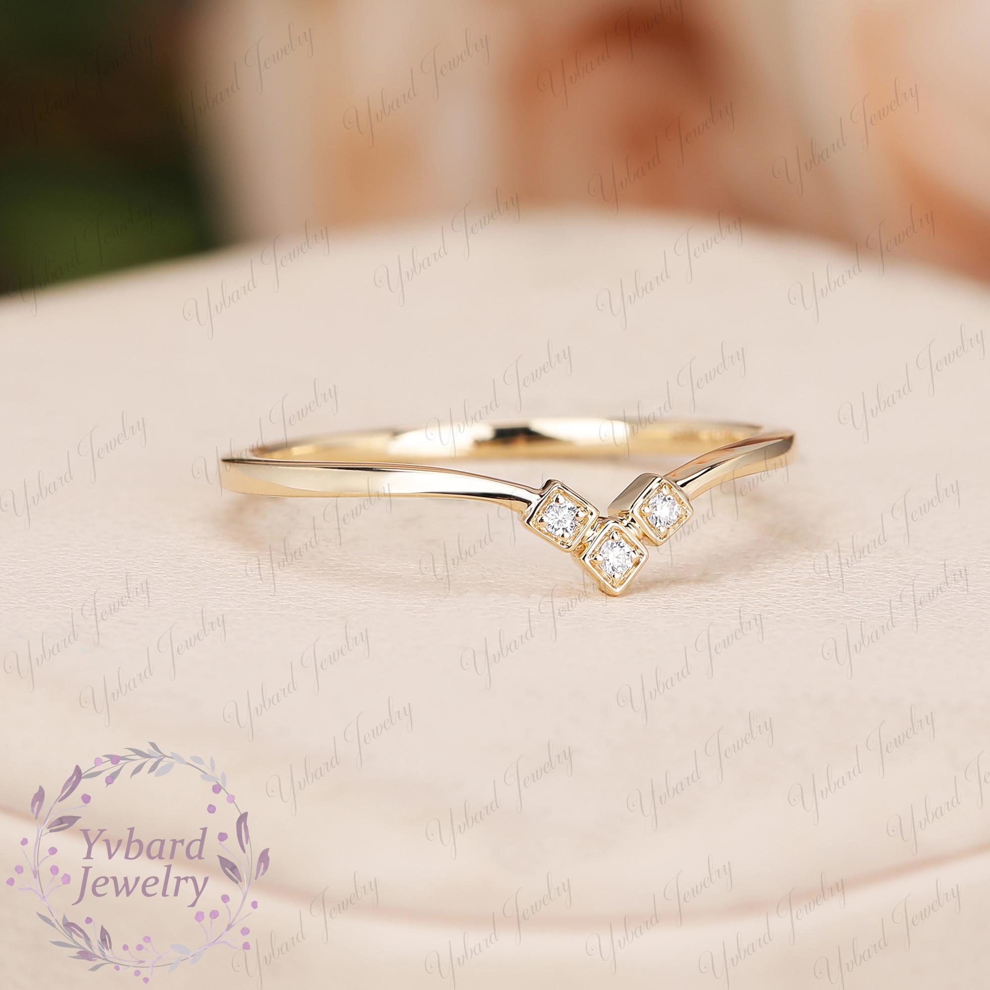 ユニークな天然ダイヤモンドの結婚指輪、14KイエローゴールドのカーブV 