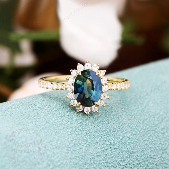 Teal sapphire halo ring deals