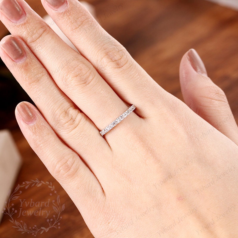 Moissanite Band, Half Eternity Wedding Band, 14k White Gold Ring, Women ...
