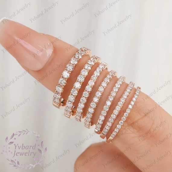 14k Solid Gold Genuine Diamond Wedding Band Half Eternity Band CVD Diamond Stacking Ring Women Matching Band Anniversary Gift Dainty Ring