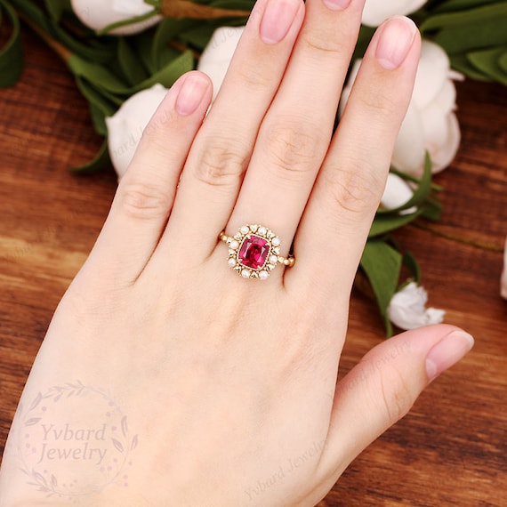 Vintage Inspired Ruby & Diamond Five Stone Ring In White Gold
