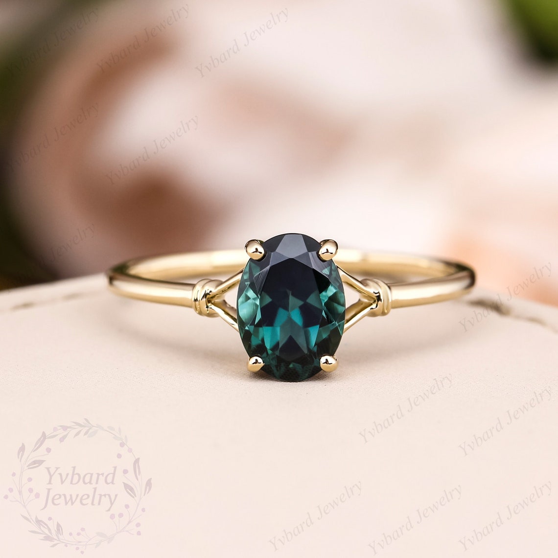 Nautarl Teal Sapphire Engagement Ring Unique Oval Blue Green image 1