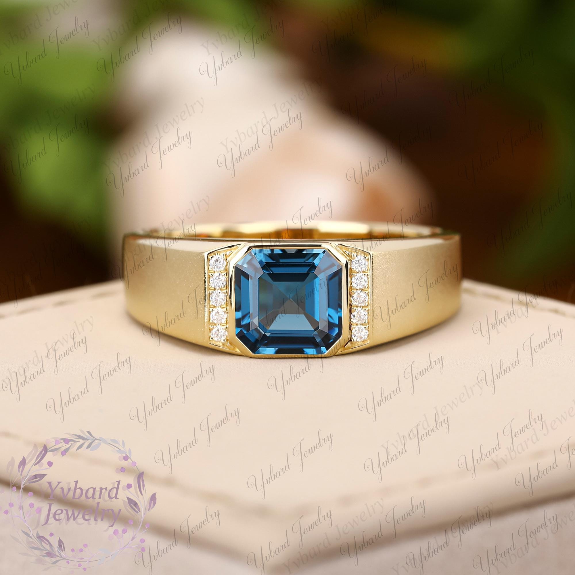 Yellow Blue Topaz Mens Rings For Sale Buy 14K Yellow Gold Round