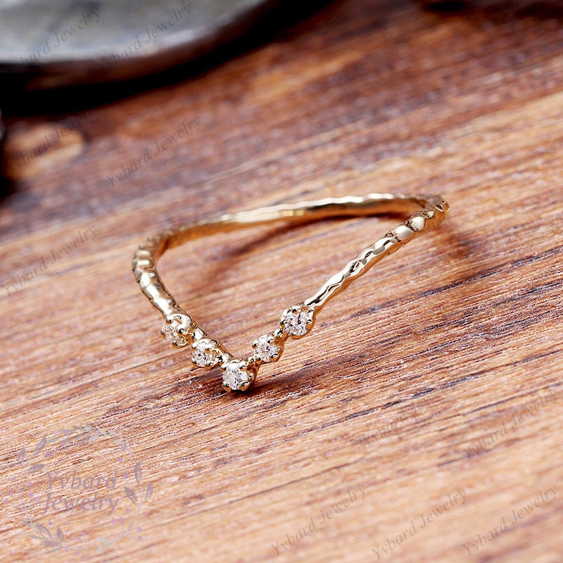 Curved Wedding Band Vintage Solid 14K Gold Wedding Band Women | Etsy