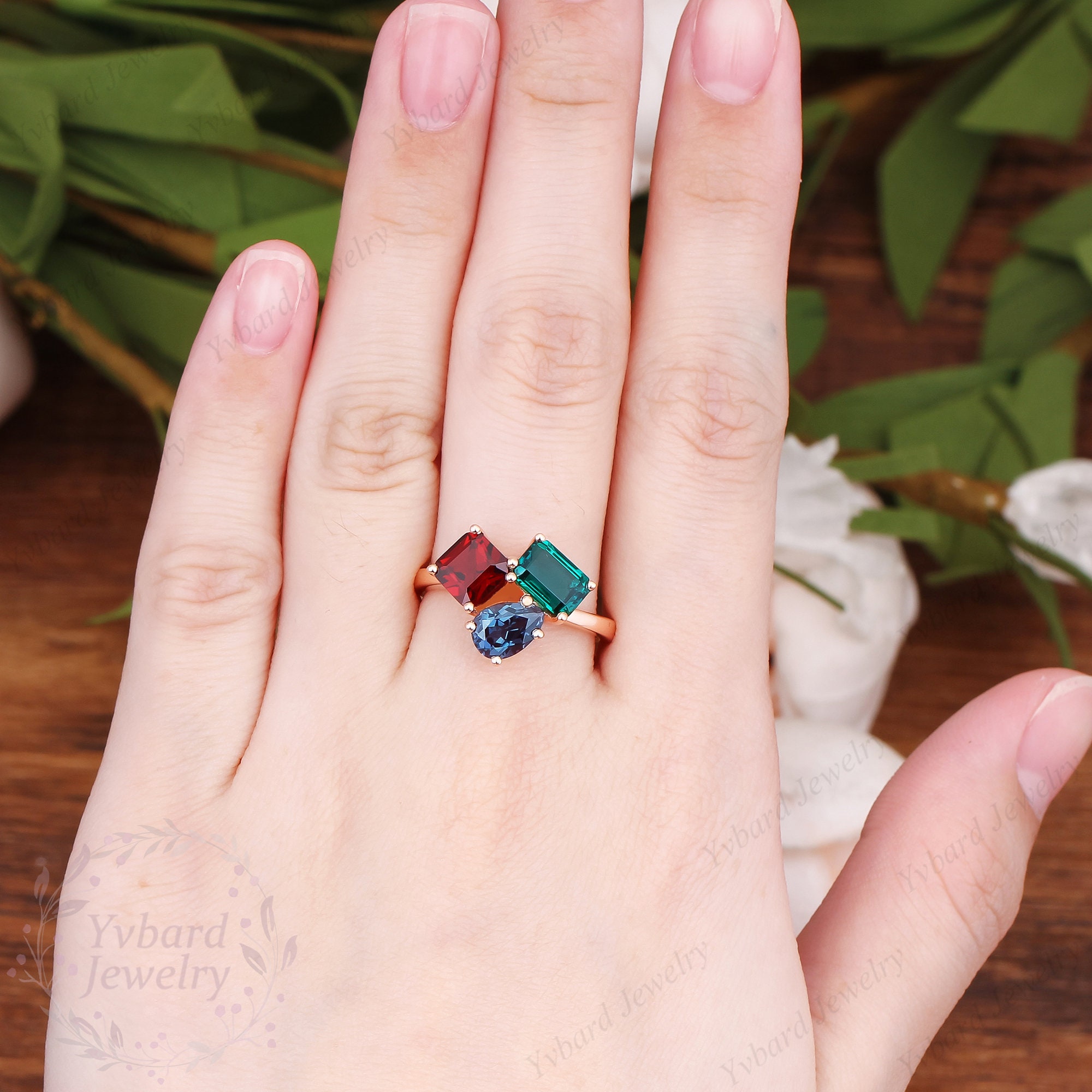 Buy Garne Ring, Emerald Ring, Alexandrite Ring, Rose Gold