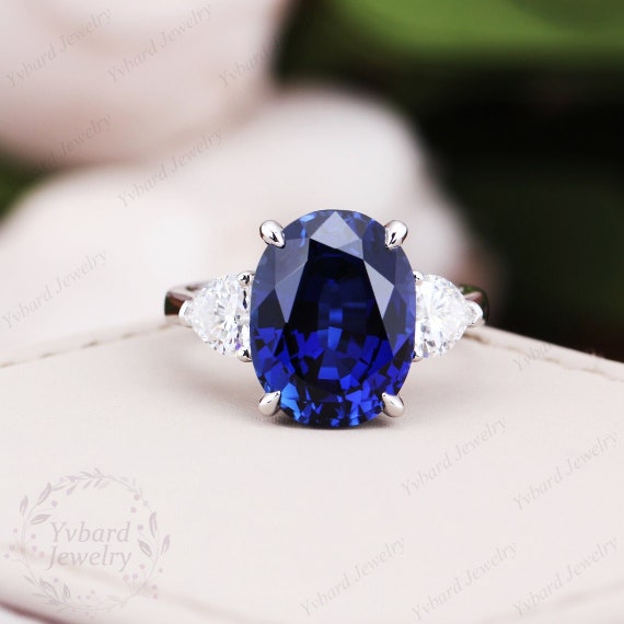 14K White Gold Blue Sapphire Diamond Bridal Ring Set| 0.50 CT Center| 1.00  CT TDW| 5.80 Grams| Size 5.5
