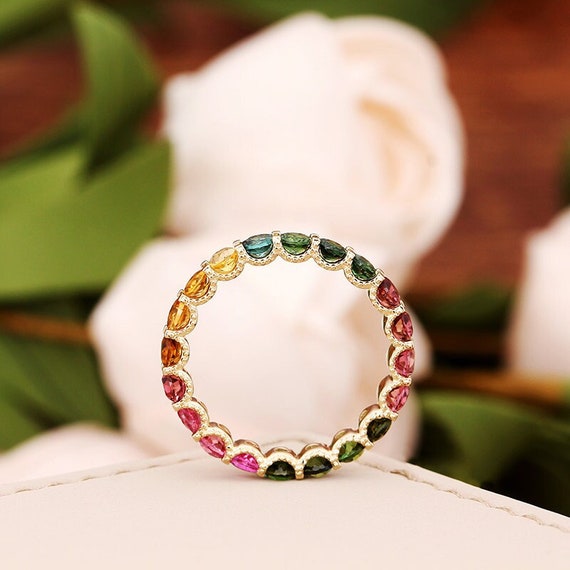 14k Gold Rainbow Natural Gemstone Circle Necklace 14k Gold Rainbow Natural Gemstone Circle Necklace