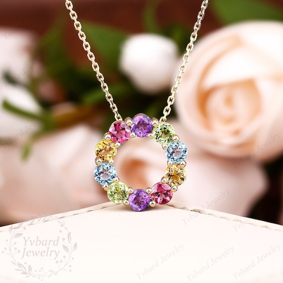 Colorful Gold Rainbow Gemstone Necklaces for Women | Parken Jewelry