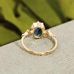 Blue Green Sapphire Engagement Ring Oval Cut 68mm Natural Teal Sapphire Engagement Ring Unique 14K/18K Solid Gold Diamond Wedding Ring Gift image 8