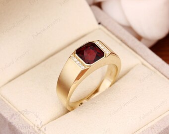 PYTALI Men's 9K Solid Gold Ring With Garnet Gemstone - Customizable Father's Day Gift - View #13