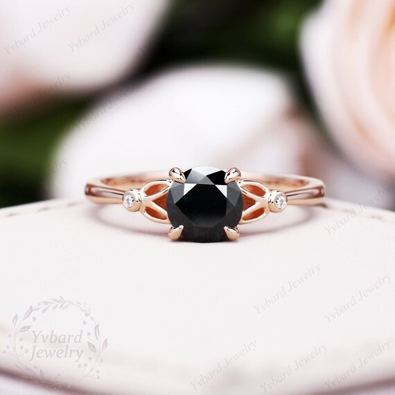 Round Cut Black Moissanite Engagement Ring Unique Moissanite Solid Rose Gold Promise Ring for Women Vintage Bridal Anniversary Gift for Her Etsy Canada