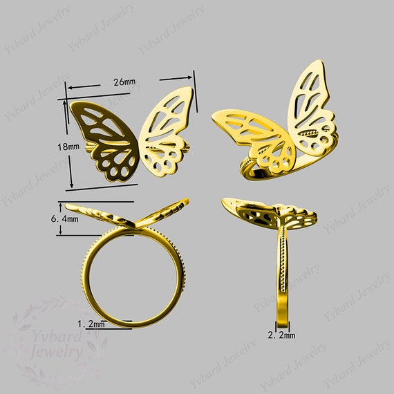 Anillo De Mariposa De Oro Amarillo De 14 Quilates, Joyería Fina Para Mujer, Regalos Para Ella, Tamaño 7, Metal, Sin Piedras Preciosas