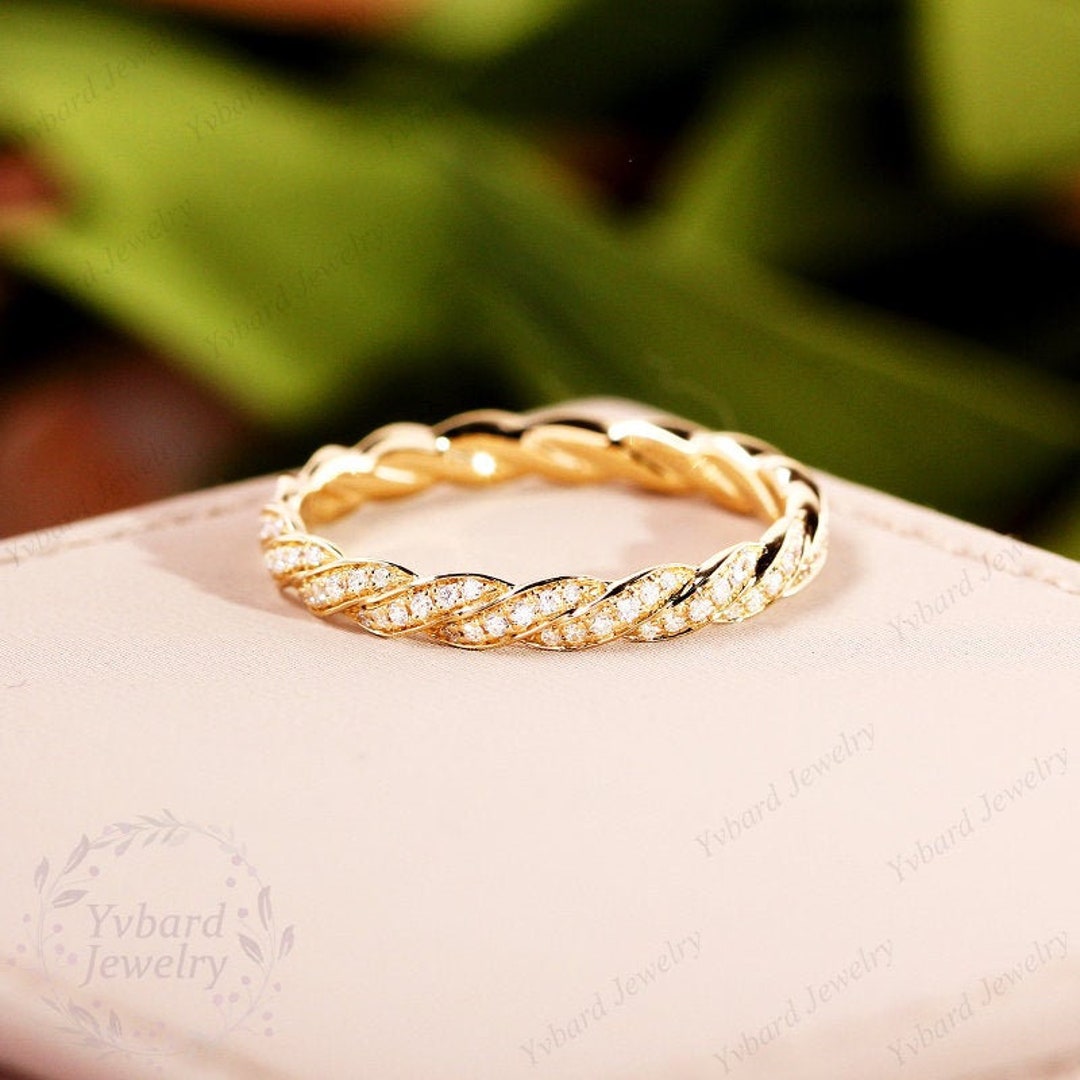 Moissanite Full Eternity Wedding Band Solid 14K Yellow Gold Anniversary ...