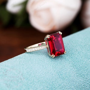 811mm Emerald Cut Lab Created Ruby Ring Solid Yellow Gold - Etsy