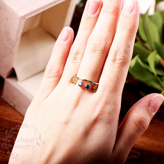 Rainbow Sapphire Ring 14k Yellow Gold Natural Multi Colored