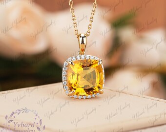 7.5カラット 天然シトリンペンダントネックレス 本物の宝石 10K/14K