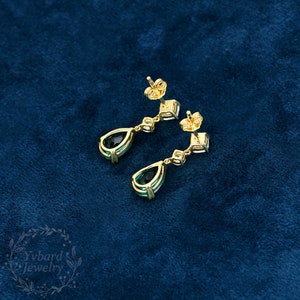 Solid 14K/18K Gold Drop Earrings, Teardrop Green Emerald Earrings Moissanite Earrings Minimalist Earrings, Bridal Jewellery Anniversary Gift image 7