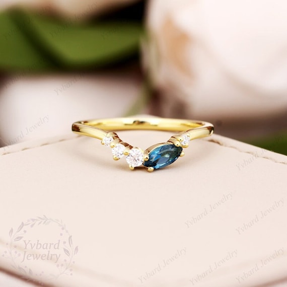 14K Yellow Gold Opal & Natural London Blue Topaz Stackable Ring 14K Yellow Gold Opal & Natural London Blue Topaz Stackable Ring