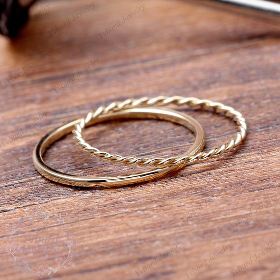 Super Thin Gold Ring Set of 2 Gold Rings for Women Twist Thumb