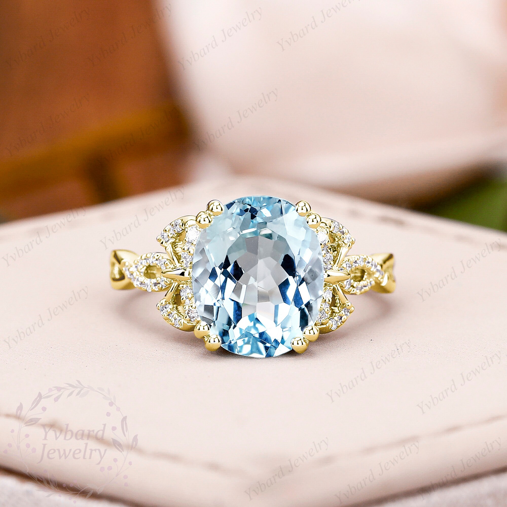 Bague de fiançailles - Or 10K blanc trois pierres aigue-marine coupe o – Bijouterie Jamil