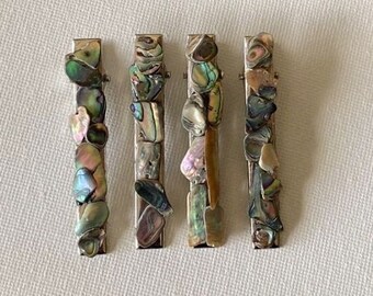 Handmade, Natural Abalone Paua Shell Hair Clips ( Set of Four)