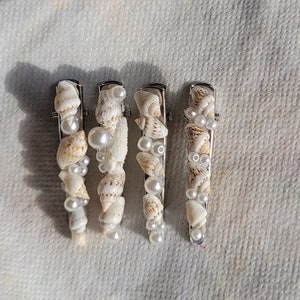 Handmade, Silver Pearl Seashell Hair Clips ( set of Four)