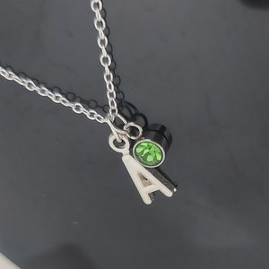 Children&#39;s Initial Birthstone Necklace, Custom Letter Charm, Alphabet Jewellery - 16 Inch .925 Sterling Silver Necklace & Initial Name Gift