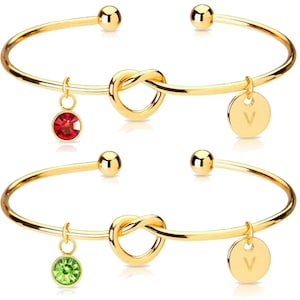 Personalised Gold Friendship Love Knot Bracelet Bangle & Birthstone Charm Will You Be My Bridesmaid Best Friend Gift For Her Christmas Gift