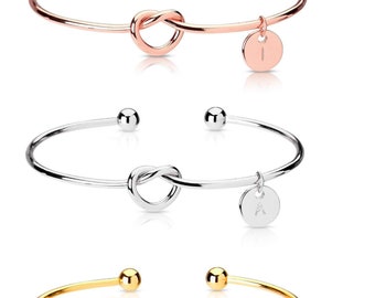 Initial Letters Charm Love Knot Bangle Bracelet Rose Gold Silver, Will You Be My Bridesmaid, Personalised Women's Gift