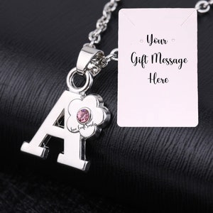 Personalised Initial Letter Pink Crystal Flower Necklace .925 Sterling Silver Chain Alloy Charm