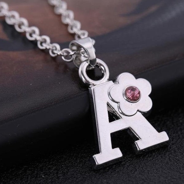Children's Jewellery Initial Letter Pink Crystal Flower Necklace .925 Sterling Silver Chain Alloy Charm