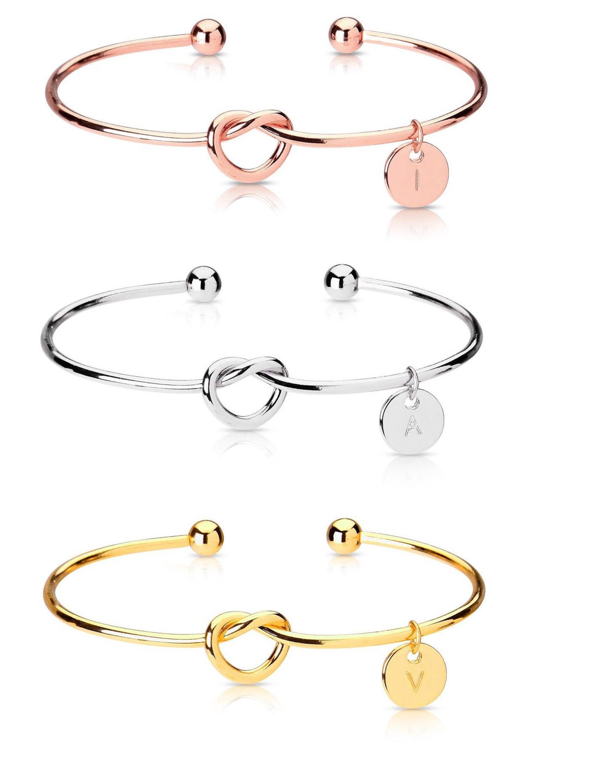 Initial Letters Charm Love Knot Bangle Bracelet Rose Gold Silver, Wil…