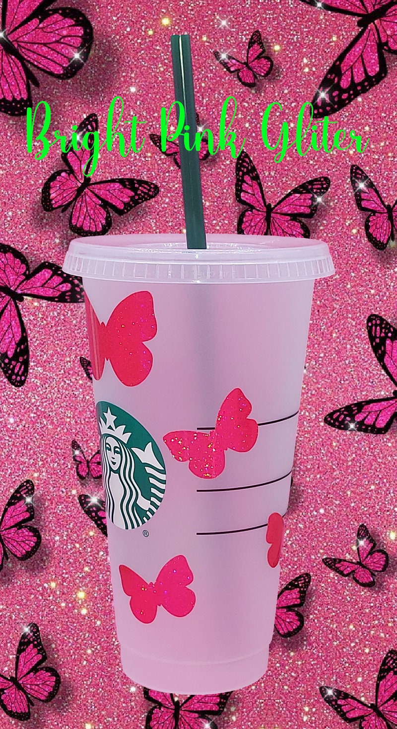 Personalised Starbucks Name & Butterfly Design Glitter Sequin Gloss