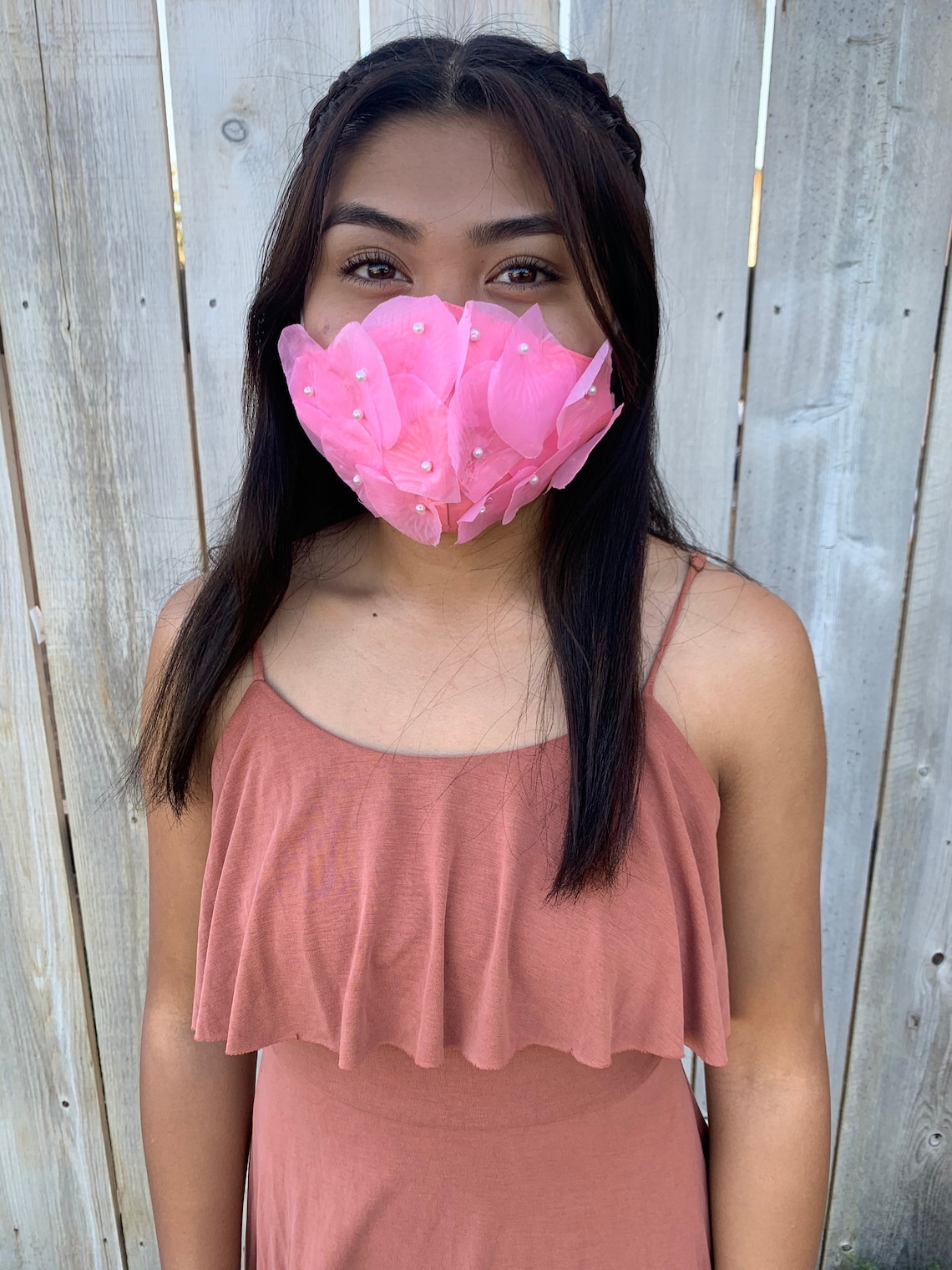 Rosa Kinder Masken Blume Blütenblätter &amp; Perlen Luxus