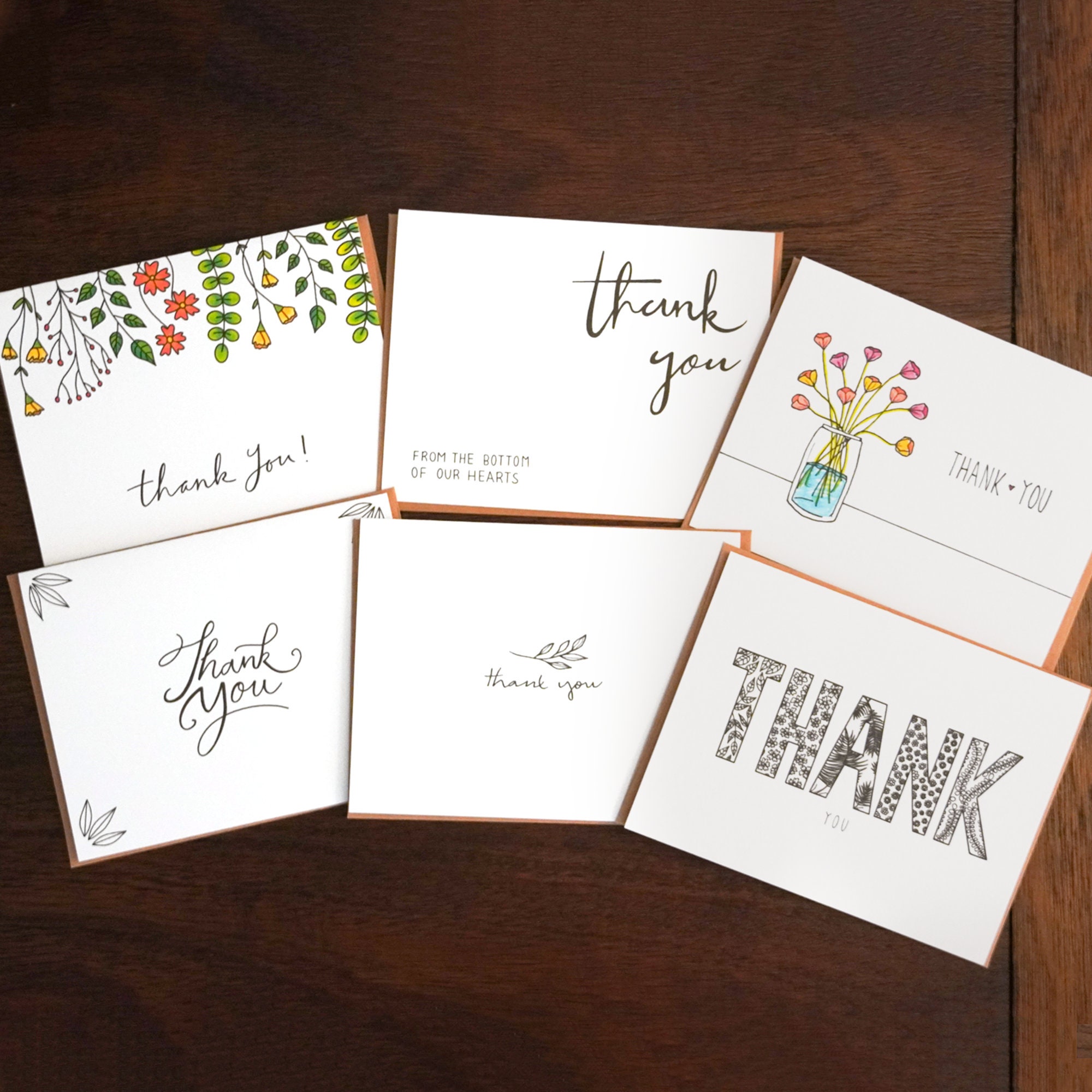 Hand Drawn Thank You Card Variety Pack 6 Blank Cards Etsy